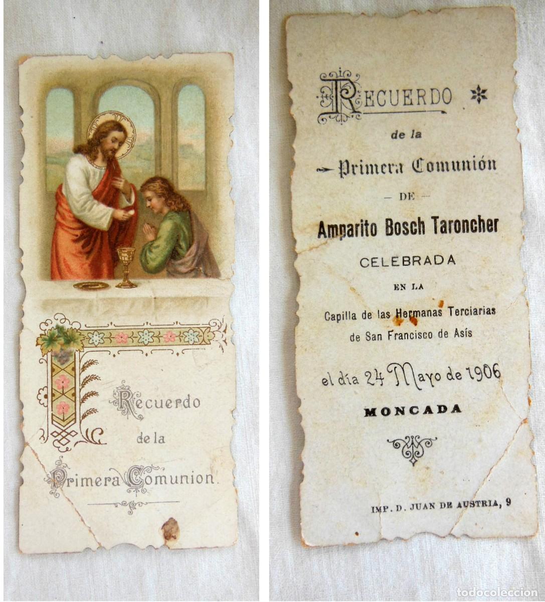 Postales: Recuerdo de la Primera Comuni&oacute;n de Amparito Bosch Taroncher. Moncada, 1906