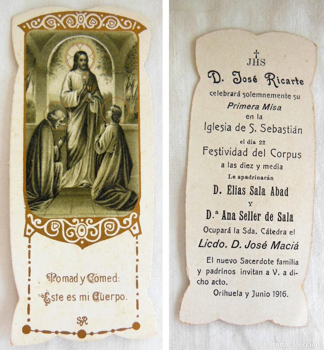 Postales: Recuerdo de la Primera Misa de JOSE RICARTE. Orihuela, 1916