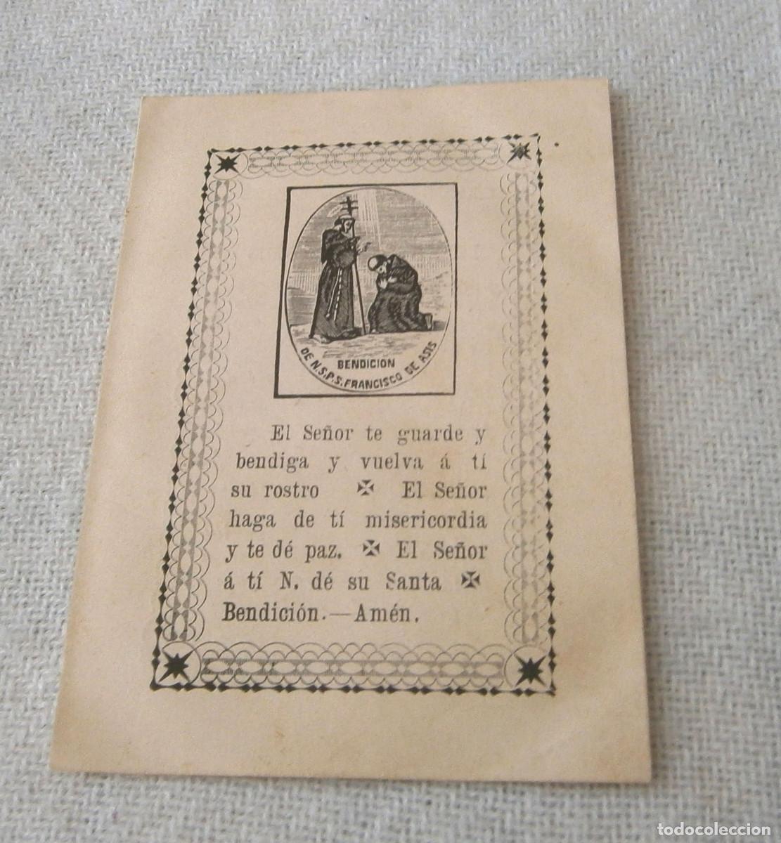 Postales: estampa con la bendicion de San Francisco de Asis en el dorso