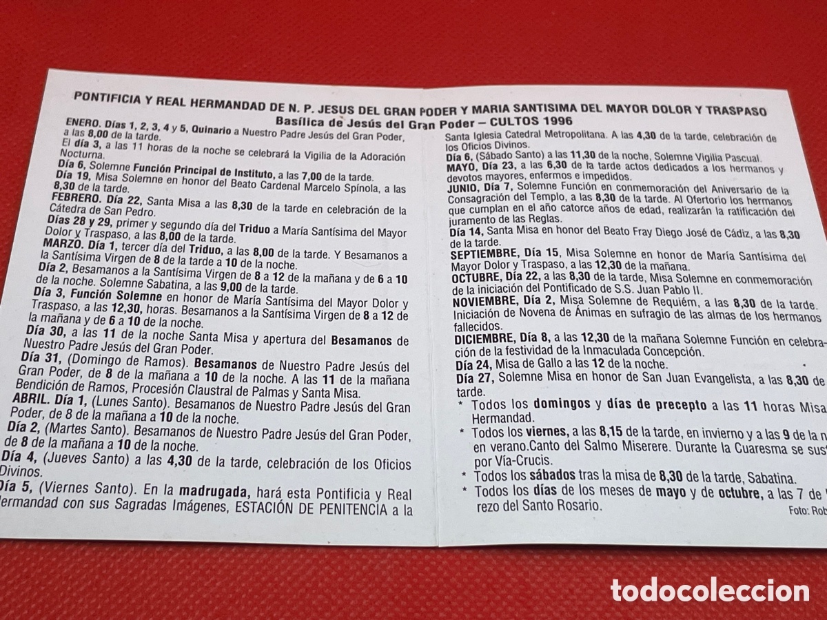 Postales: D&iacute;ptico con el calendario de cultos 1996 Gran Poder Sevilla - Foto 3