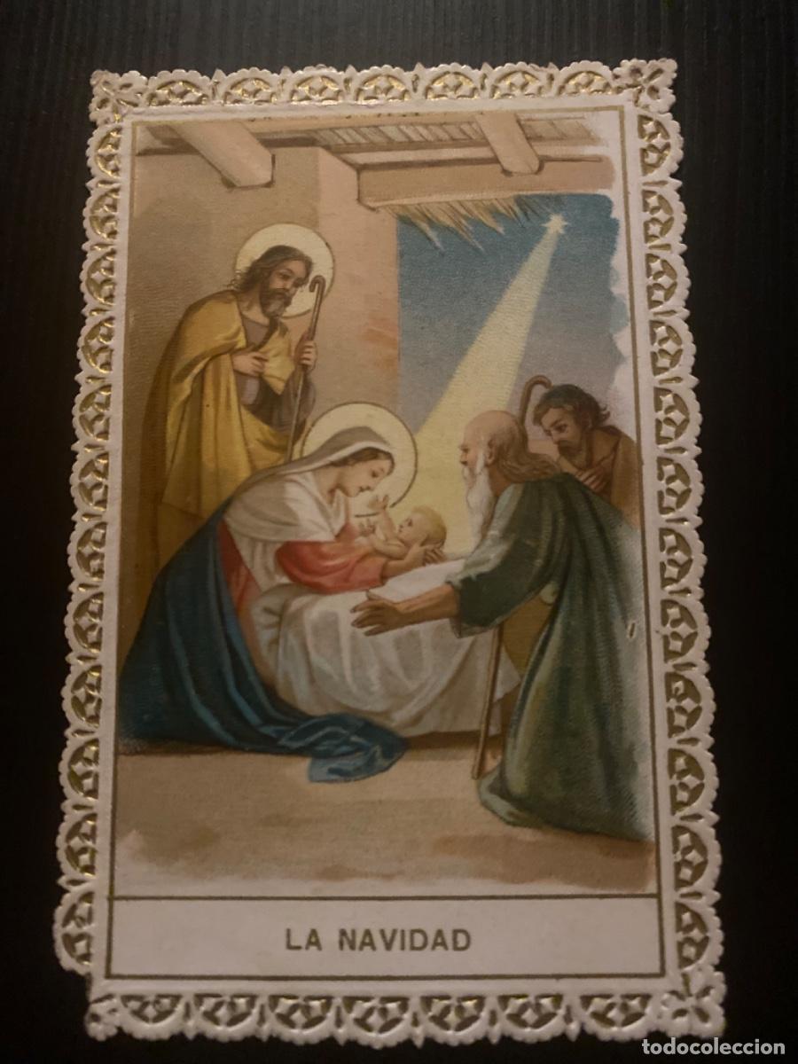 Postais: Estampa antigua de puntilla dorada La Navidad Nacimiento
