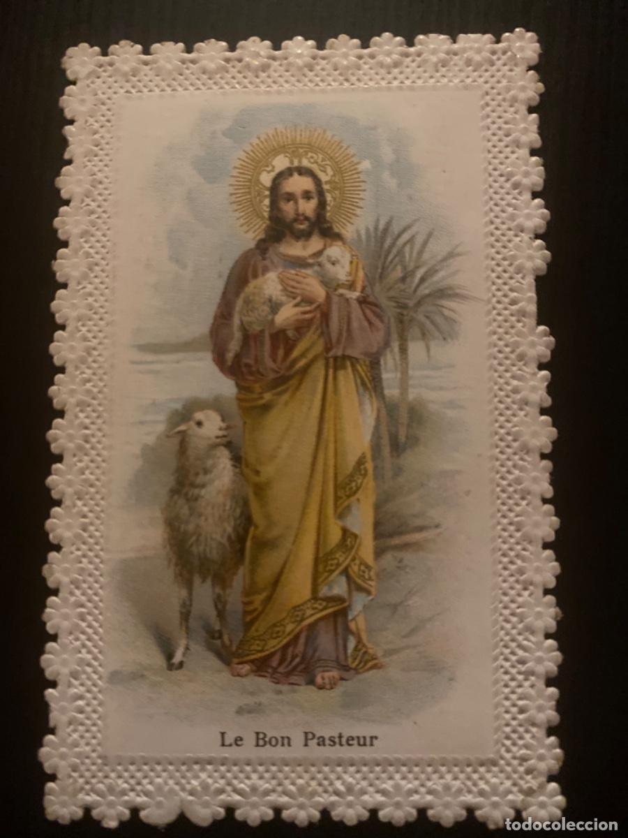 Postales: Estampa antigua puntilla troquelada Jes&uacute;s el buen pastor
