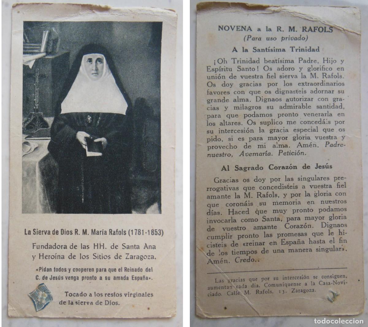 Postales: LA SIERVA DE DIOS R M MAR&Iacute;A RAFOLS (1781 - 1853) Con reliquia.