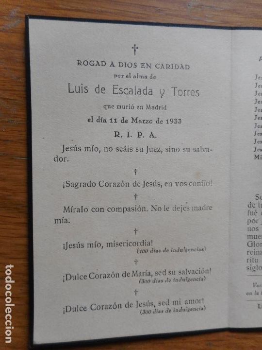 Postais: RECUERDO FUNERAL D. LUIS ESCALADA Y TORRES MADRID 1933