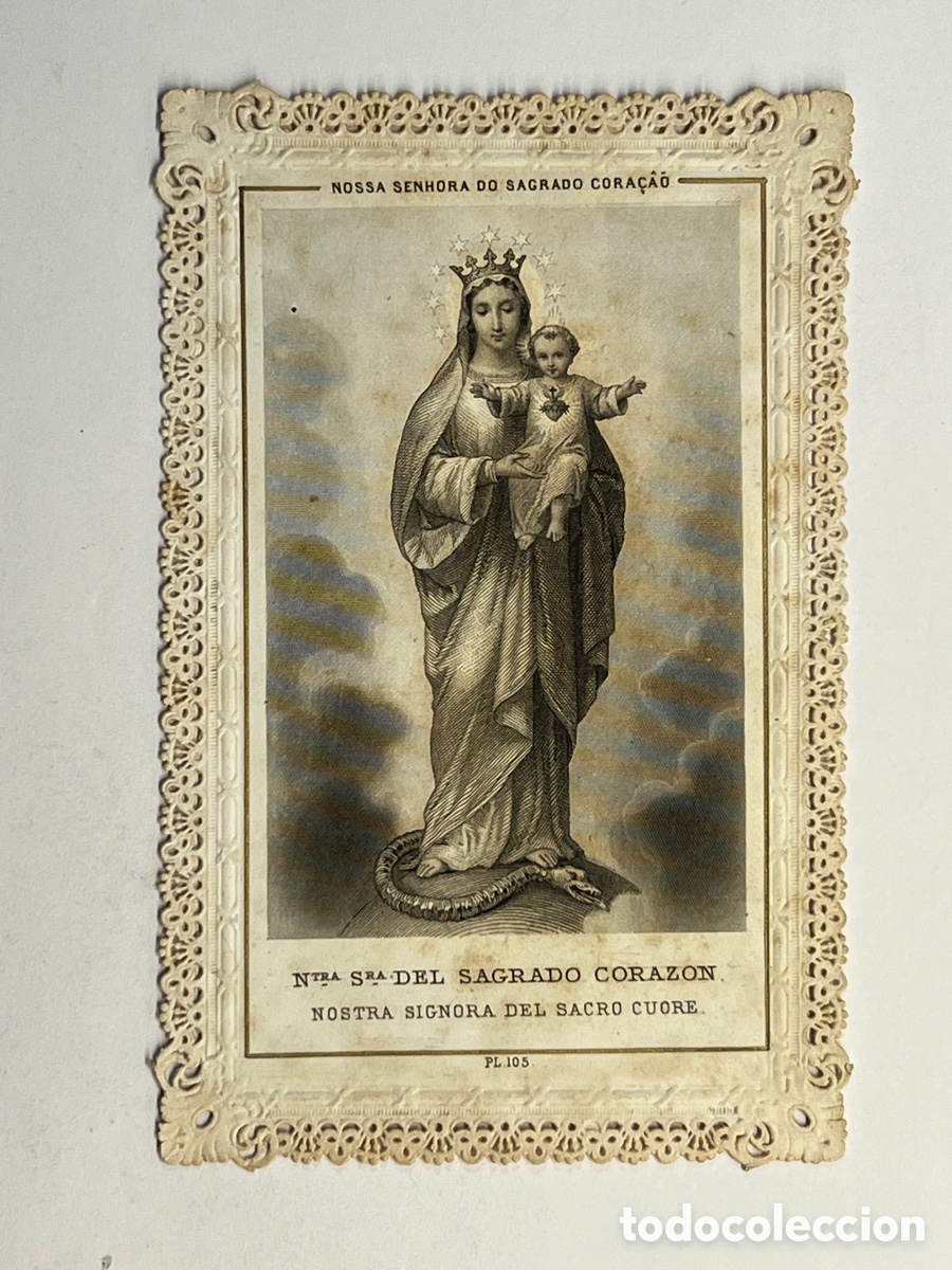 Postales: NUESTRA SE&Ntilde;ORA DEL SAGRADO CORAZON. Estampa con puntilla. Edit. Lamarche Par&iacute;s (h.1870?)