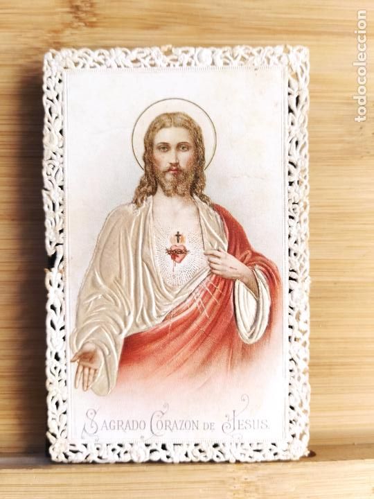 Postales: SAGRADO CORAZON DE JESUS-ESTAMPA ANTIGUA PUNTILLA-VER FOTOS-(105.932)