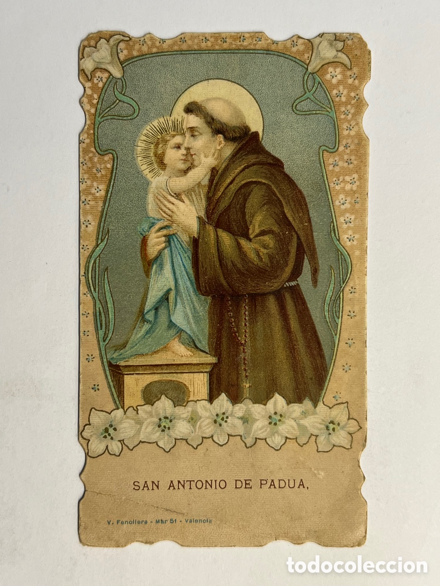 Postales: SAN ANTONIO DE P&Aacute;DUA. Hermosa Estampa Troquelada.. de inspiraci&oacute;n Modernista (h.1920?)