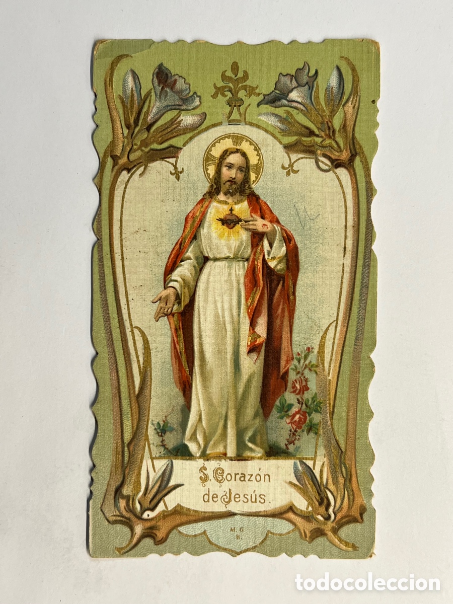 Postales: SAGRADO CORAZON DE JES&Uacute;S. Hermosa Estampa de inspiraci&oacute;n Modernista (h.1920?)
