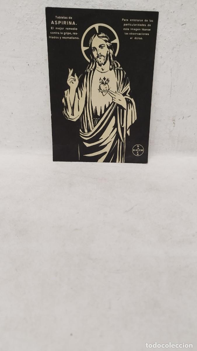 Postales: Antiguo CART&Oacute;N PUBLICITARIO DE ASPIRINA DE BAYER SAGRADO CORAZ&Oacute;N DE JES&Uacute;S CON FOSFORESCENCIA 1940