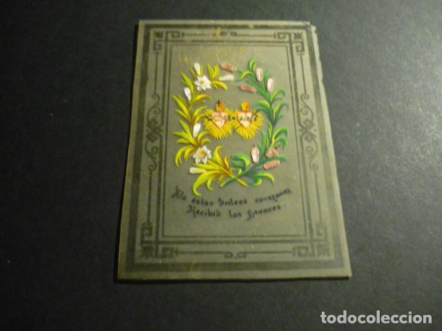Cartoline: SAGRADOS CORAZONES DE JESUS Y MARIA ANTIGUA ESTAMPA HECHA A MANO CELULOIDE
