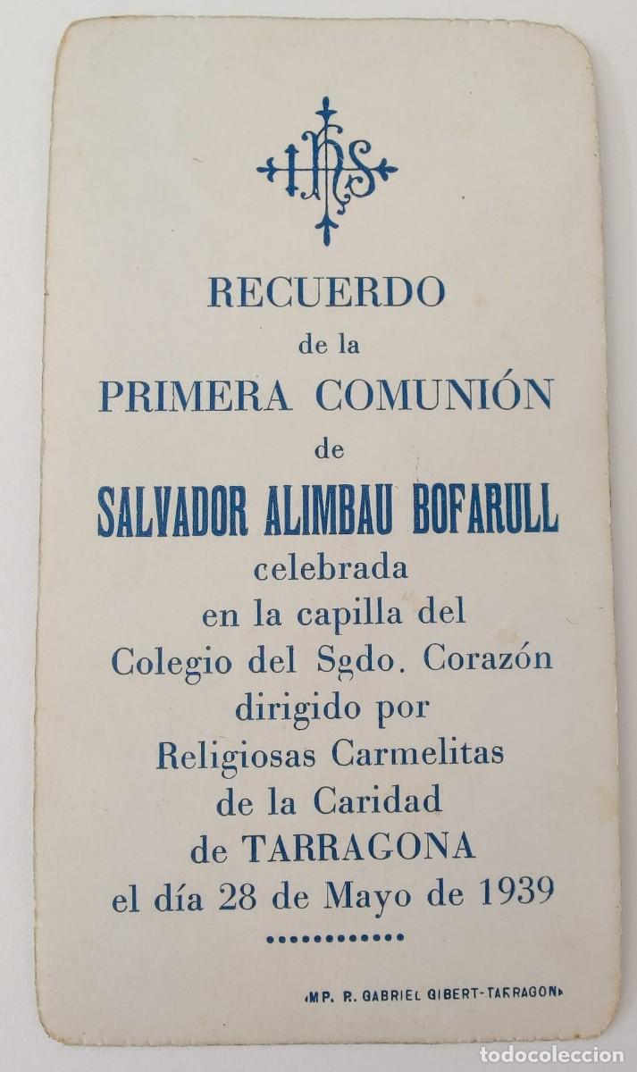 Postales: Estampa Recordatorio de Primera Comunion. - Foto 3