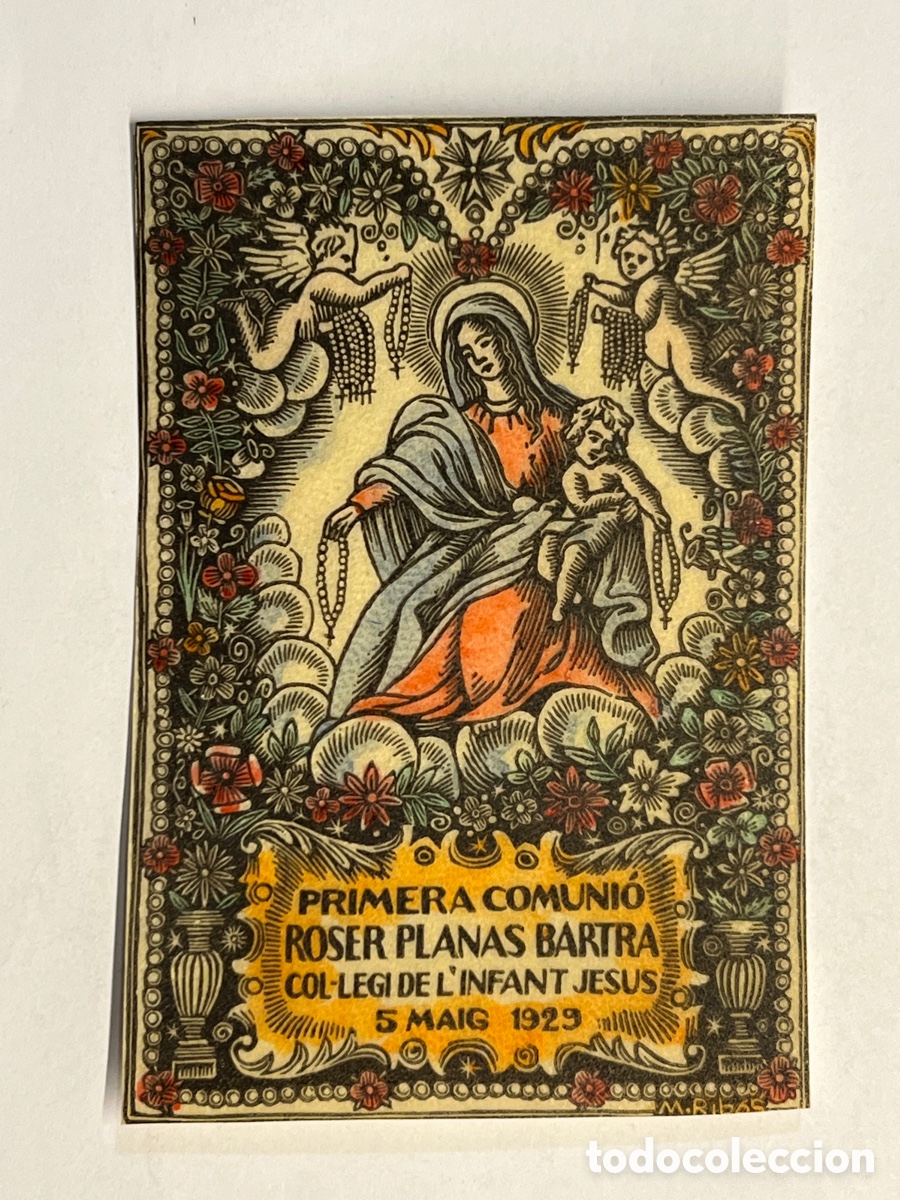 Postales: VIRGEN DEL CARMEN. Estampa Col.legi L&rsquo;infant Jesus.. Primera Comuni&oacute; Roseta Planas (a.1929)