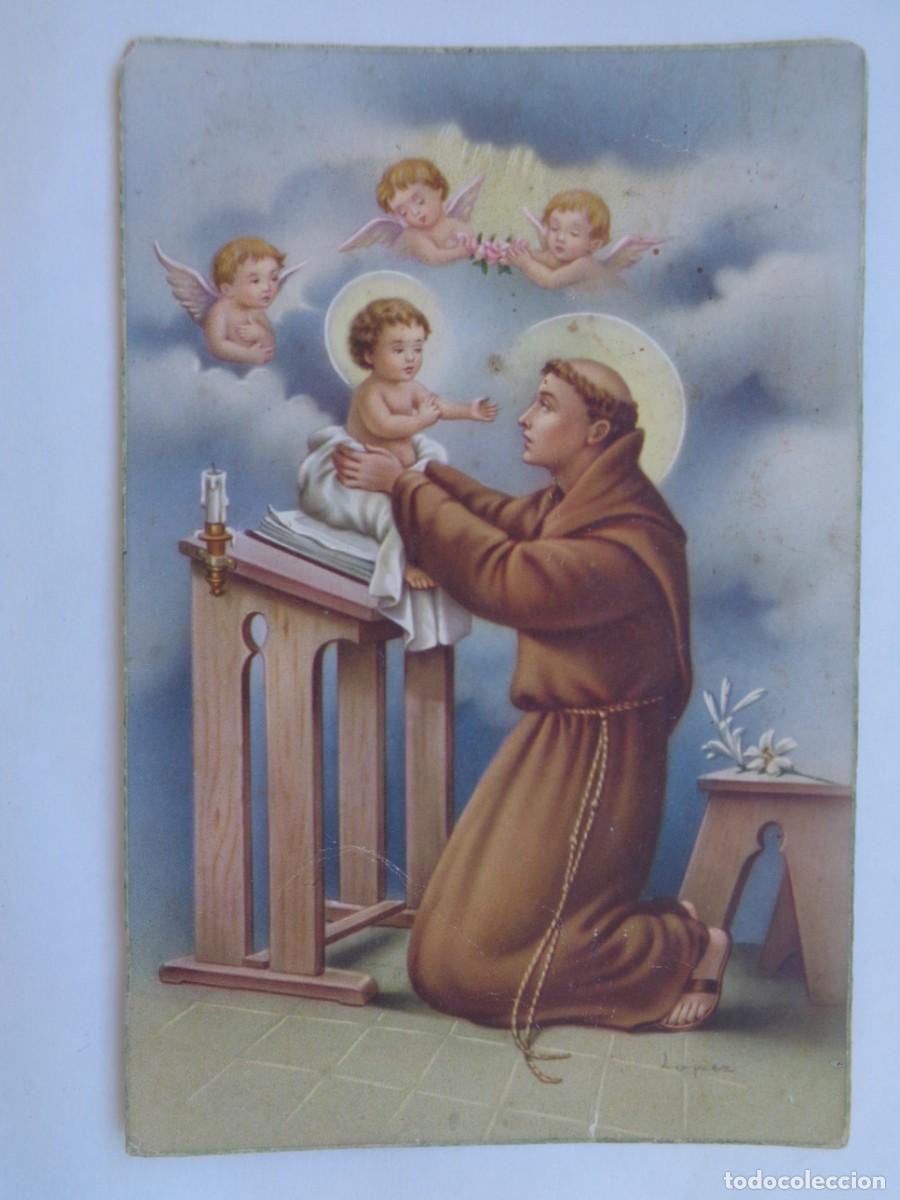 Postales: POSTAL CON BONITO DIBUJO DE SANTO CON NI&Ntilde;O JESUS Y ANGELITOS . A&Ntilde;OS 40