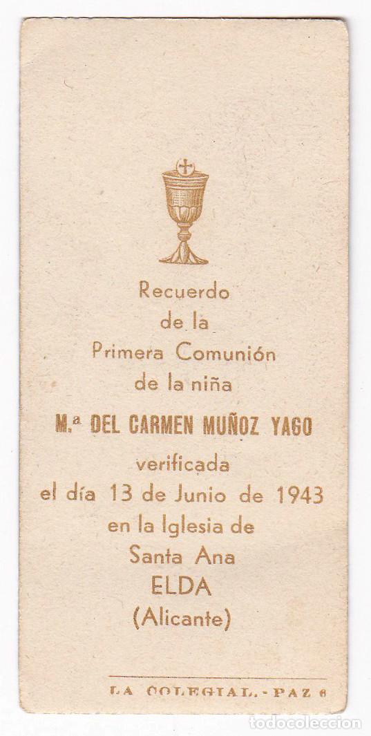 Postales: Recordatorio de Comuni&oacute;n. Elda. Alicante. 1943 - Foto 2