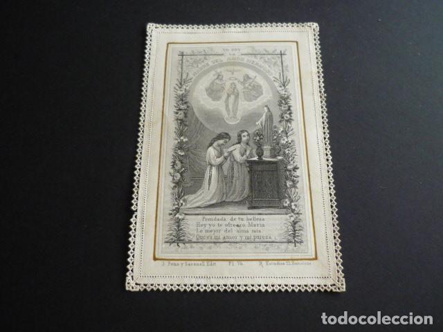 Cartoline: MADRE DEL AMOR HERMOSO ANTIGUA ESTAMPA SIGLO XIX CALADA PUNTILLA