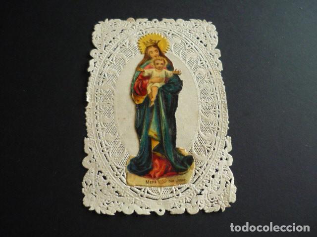 Cartoline: VIRGEN MARIA Y NI&Ntilde;O JESUS ANTIGUA ESTAMPA SIGLO XIX CALADA PUNTILLA