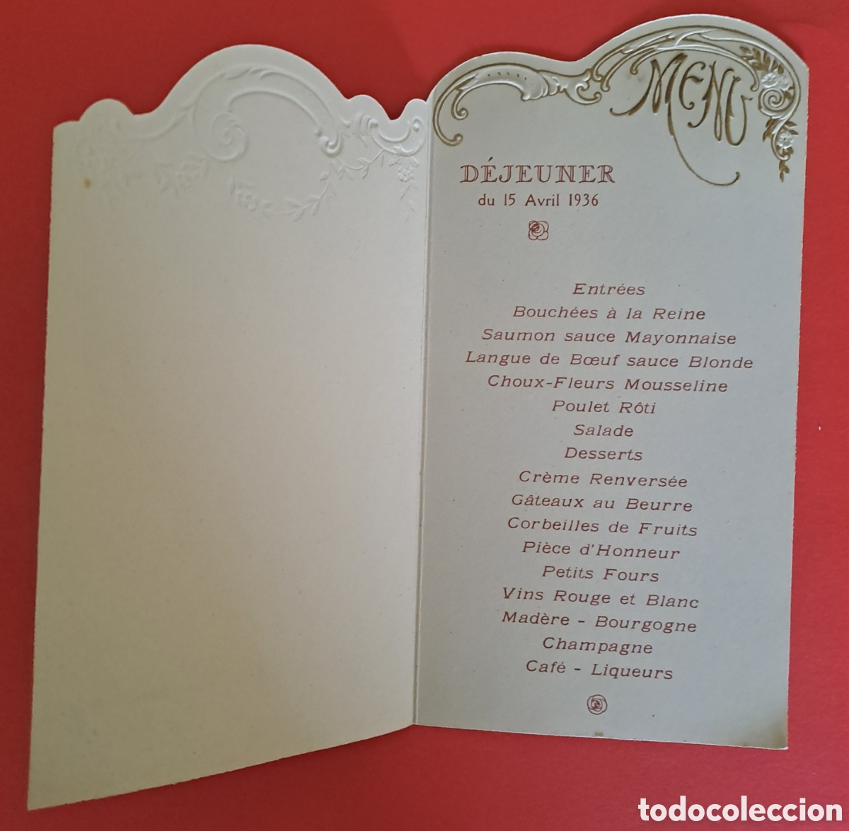 Postales: MENU ANTIGUO FRANCES 1936 - Foto 3