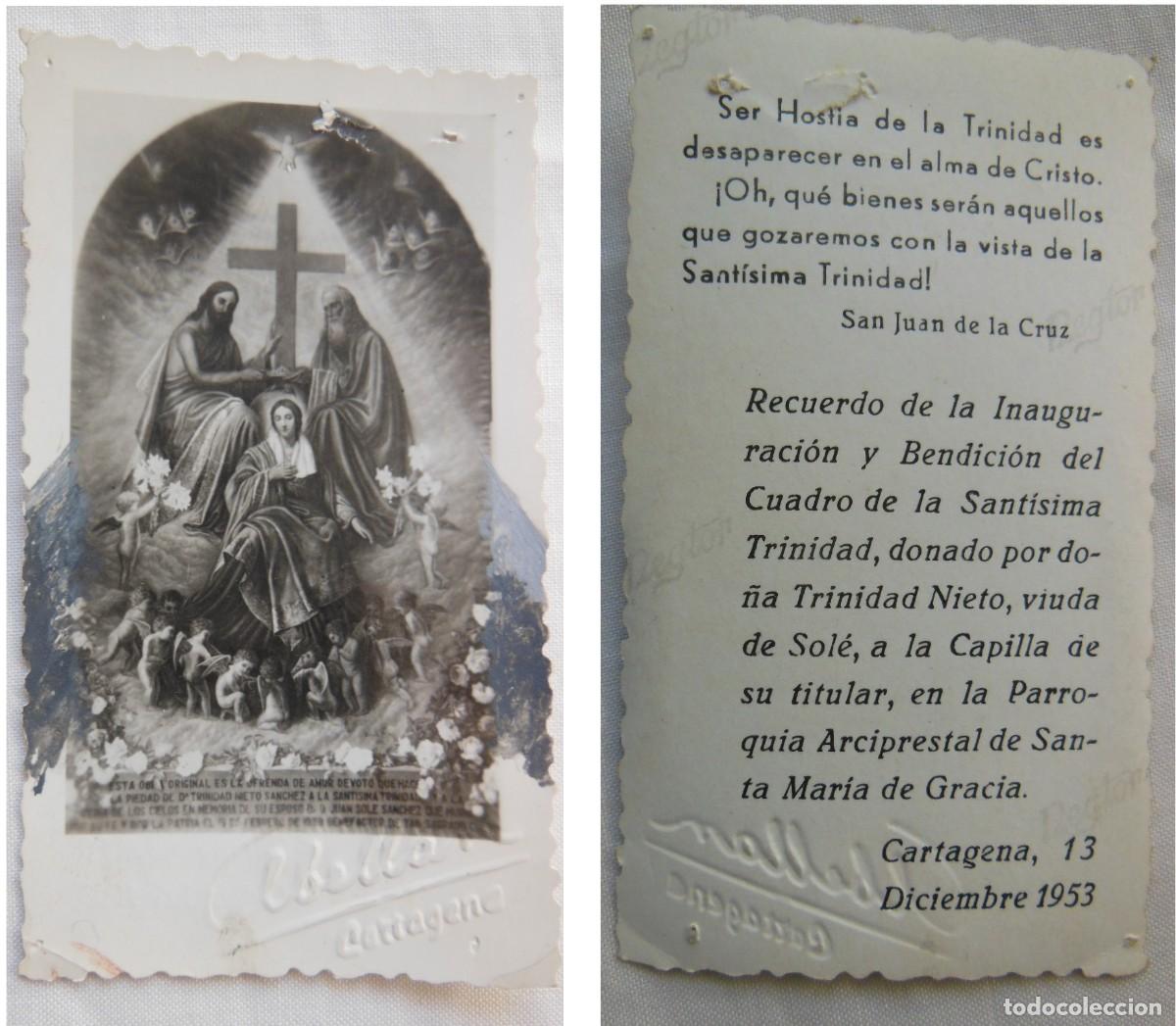 Postais: Cuadro de la Sant&iacute;sima Trinidad, por Trinidad Nieto, viuda de Sol&eacute;. Arciprestal, Cartagena 1953