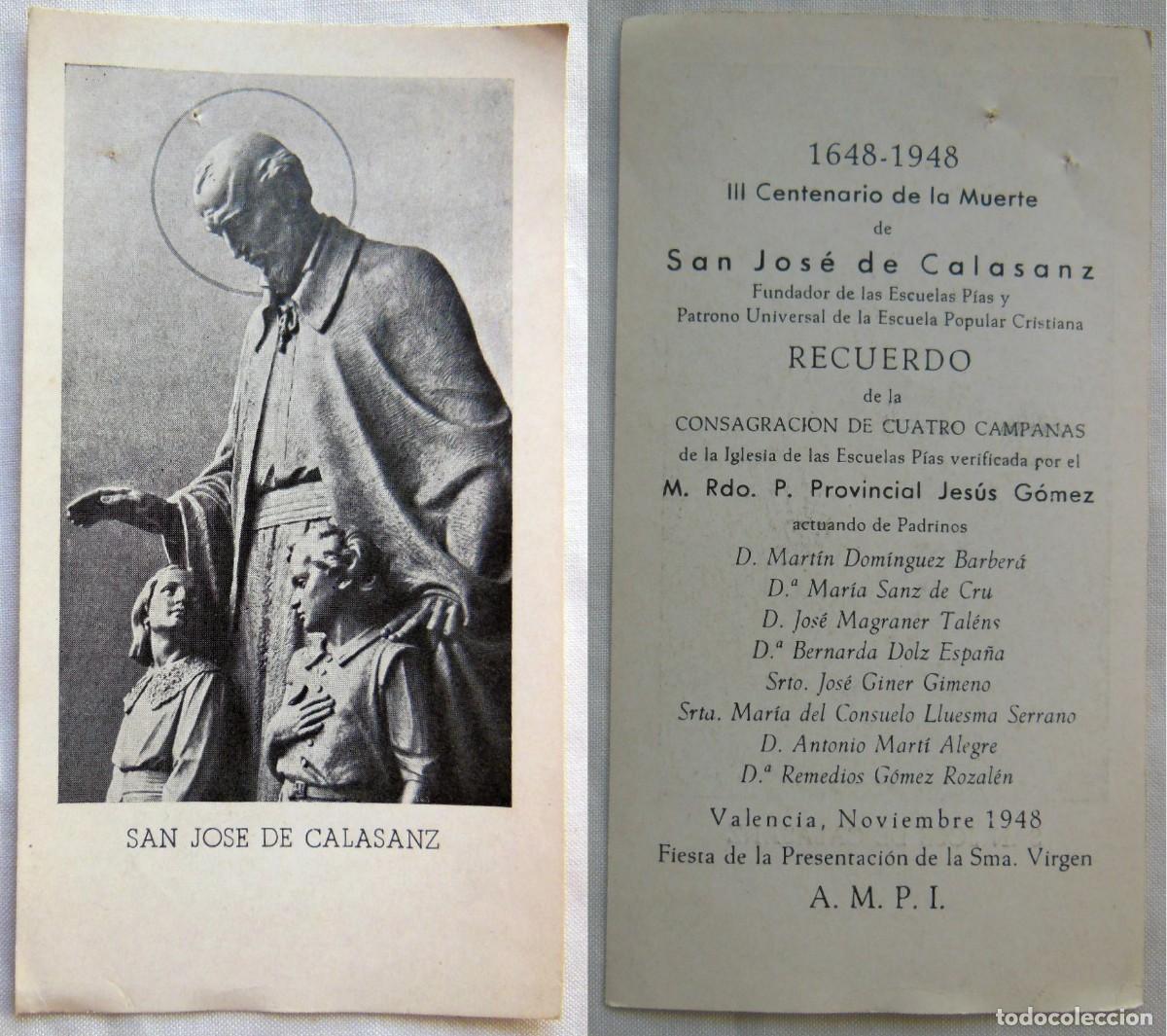 Postales: SAN JOSE DE CALASANZ, III Centenario de la muerte. Consagraci&oacute;n Cuatro Campanas, Escuelas P&iacute;as 1948