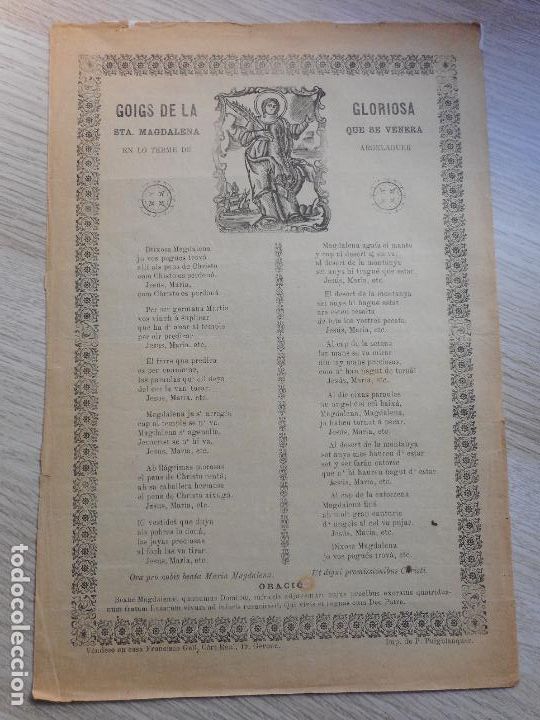 Postales: GOIGS DE LA GLORIOSA STA MAGDALENA TERME DE ARGELAGUER. FRANCISCO GELI. IMP PUIGBLANQUER GIRONA