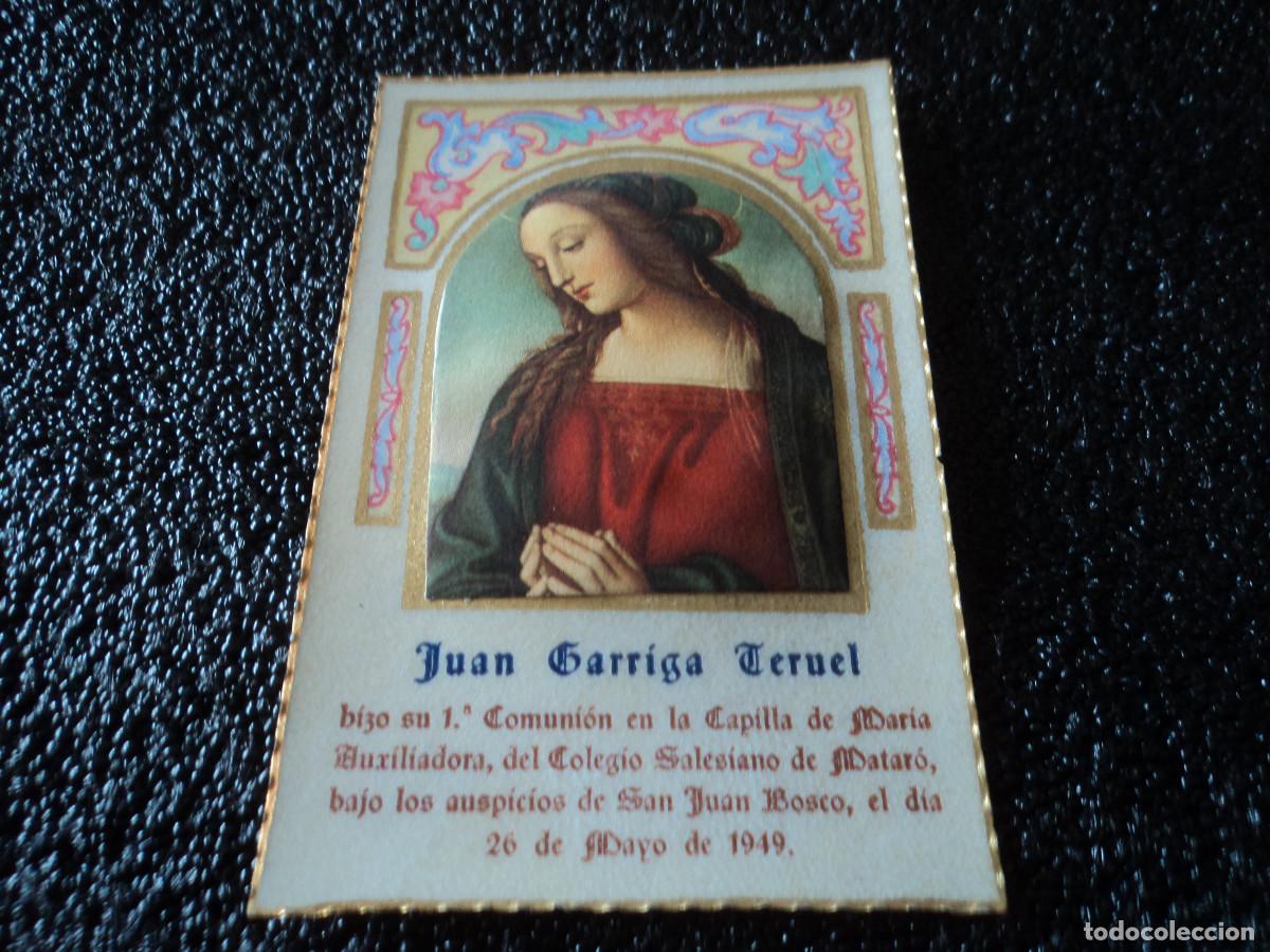 Cartes Postales: recordatorio de comunion en colegio salesiano de mataro 1949, imagen acolchada, 10 x 6,5 cm