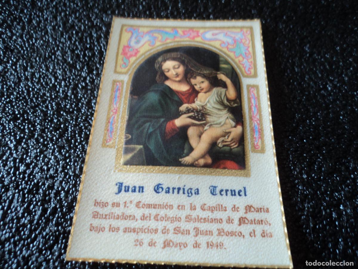 Cartes Postales: recordatorio de comunion en colegio salesiano de mataro 1949, imagen acolchada, 10 x 6,5 cm