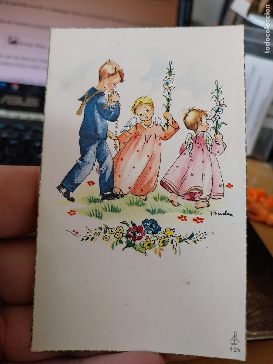 Postkarten: IGLESIA SAN JERONIMO EL REAL 1961 RECORDATORIO COMUNION 11 X 7CM NI&Ntilde;O ANGELITOS ^^^