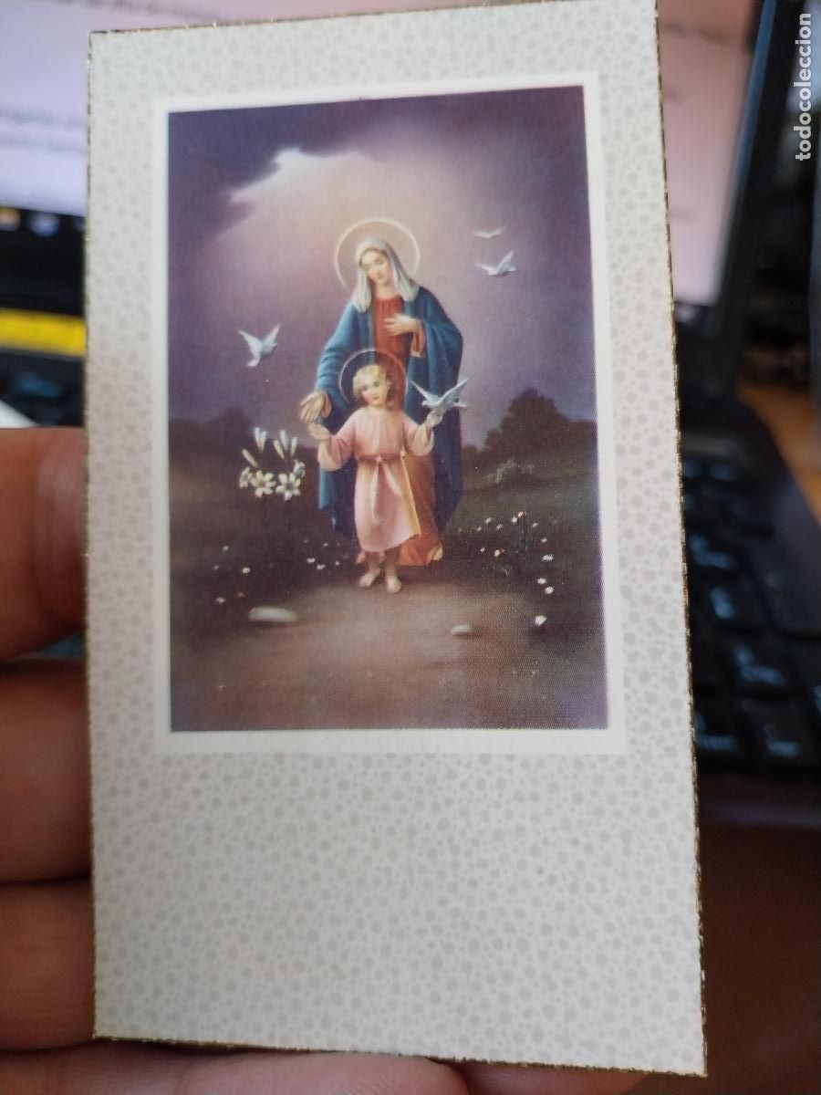Postales: IGLESIA SAN DIEGO 1957 RECORDATORIO COMUNION 10 X 6CM NI&Ntilde;O JESUS VIRGEN PALOMAS