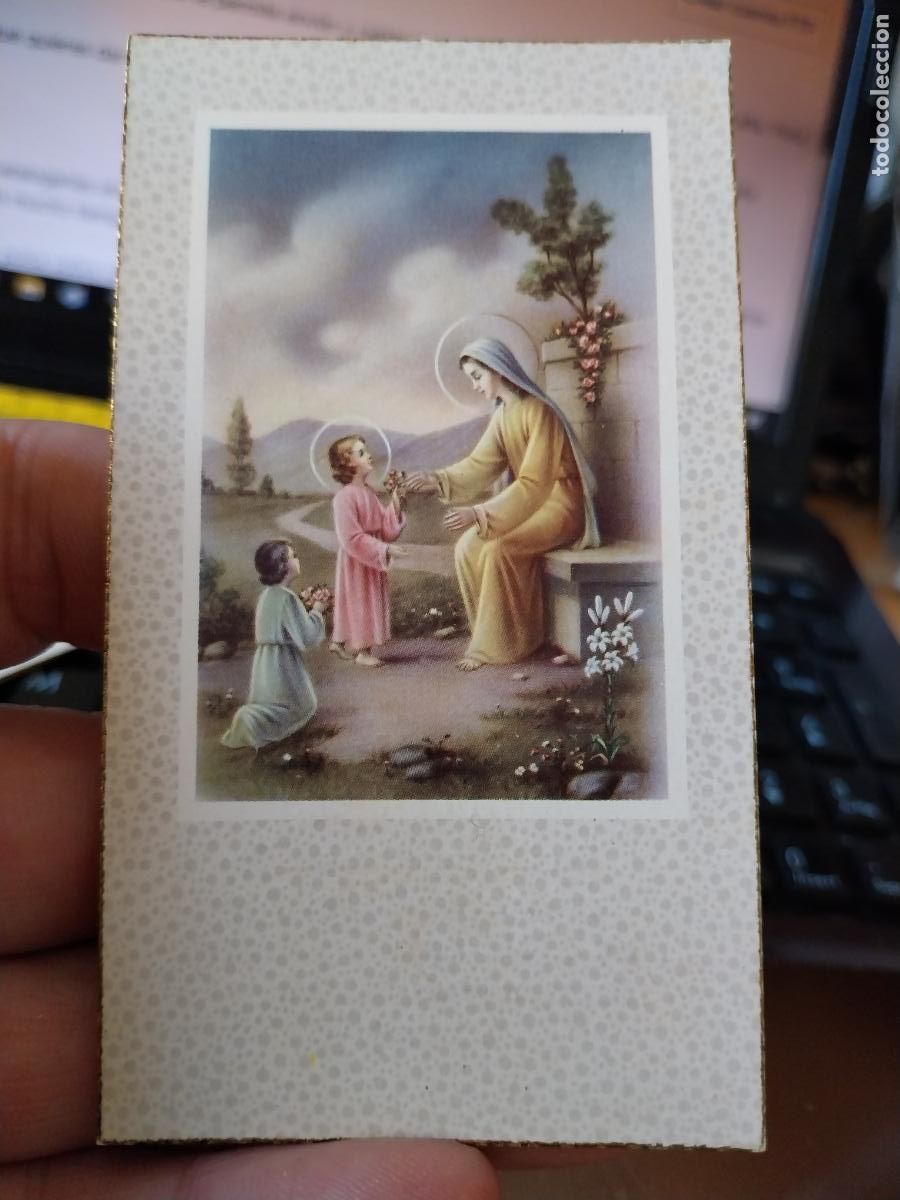 Postales: IGLESIA SAN DIEGO 1957 RECORDATORIO COMUNION 10 X 6CM NI&Ntilde;O JESUS VIRGEN SENTADA FLORES