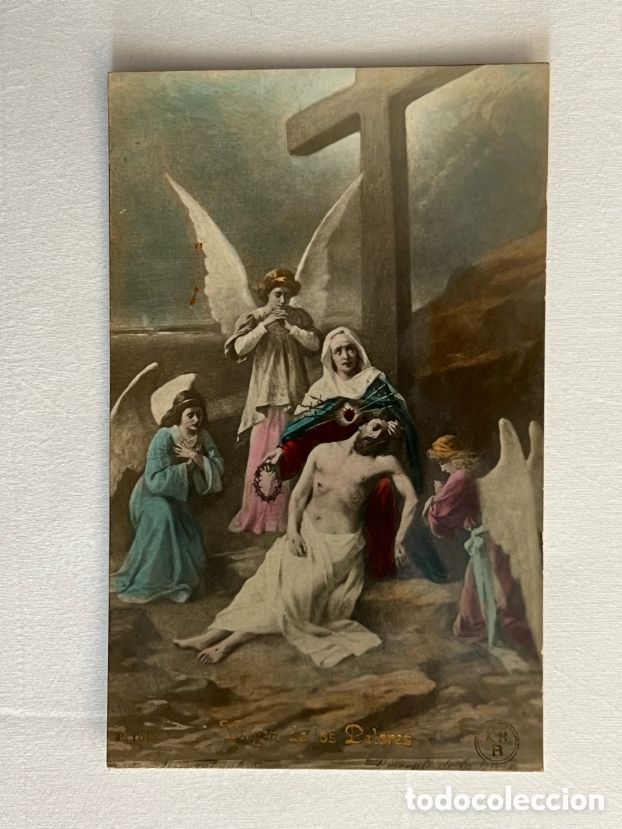 Postales: VIRGEN DE LOS DOLORES. Postal iluminada con reflejos met&aacute;licos.. (h.1910?)