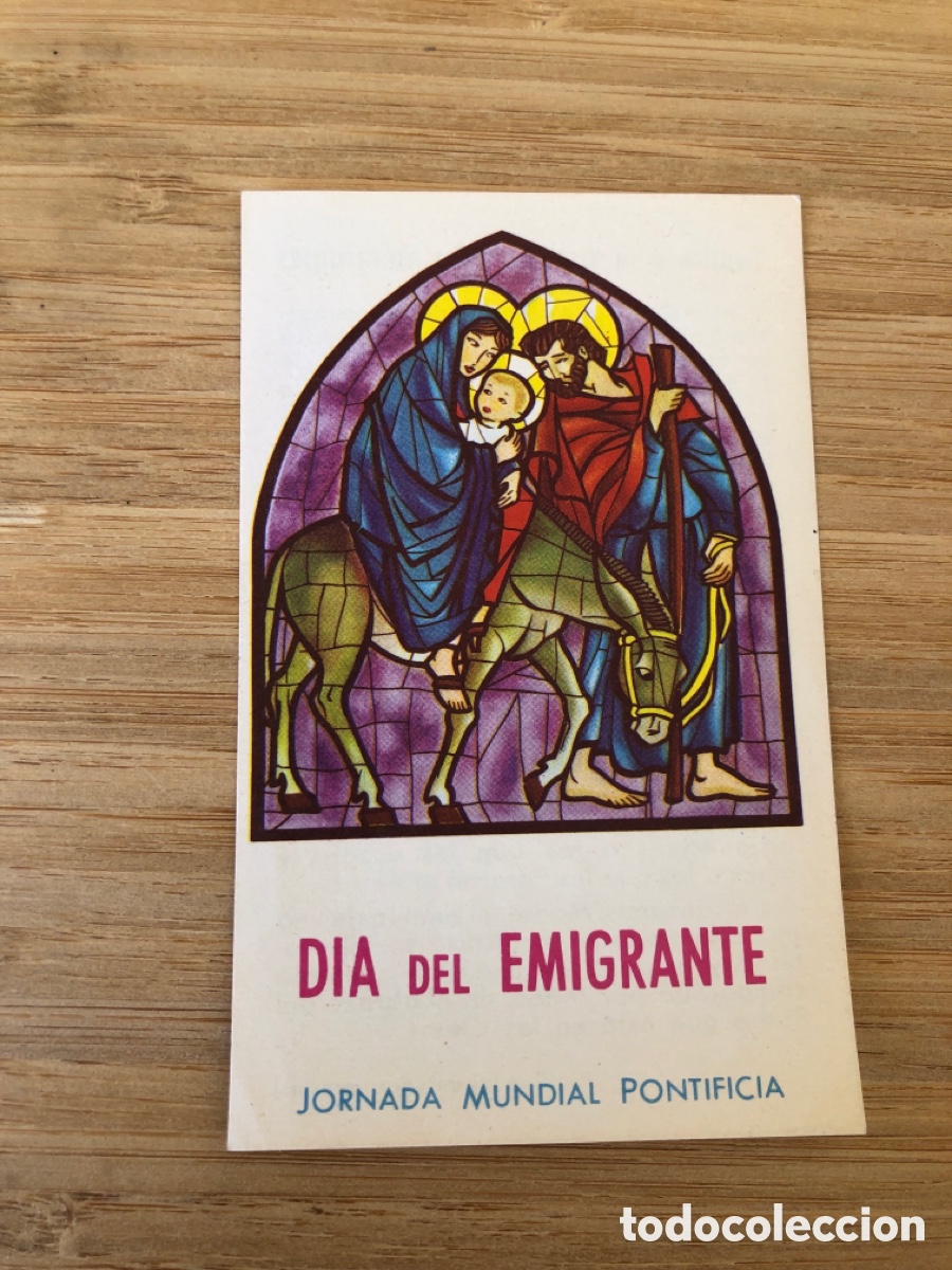 Postales: Estampa recordatorio D&iacute;a del emigrante Jornada Mundial Pontificia. ASM