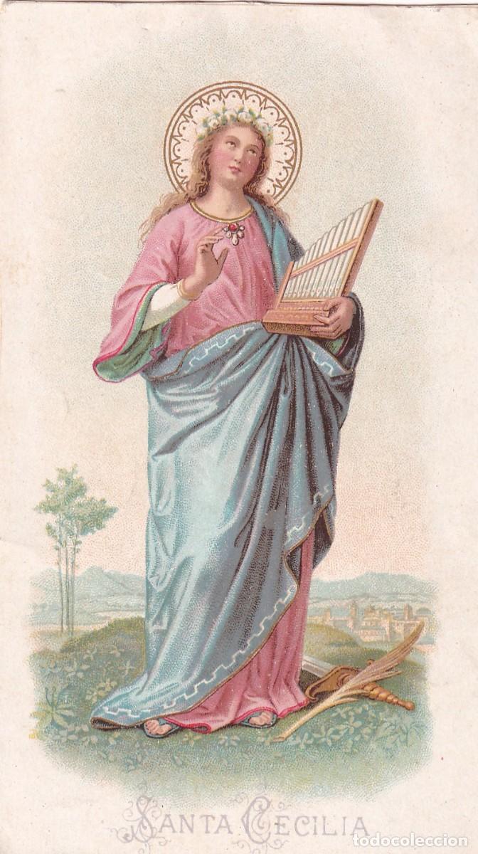 Postales: Estampa Santa Cecelia. 12 x 7 cm reverso en blanco. Cortada de manera irregular.