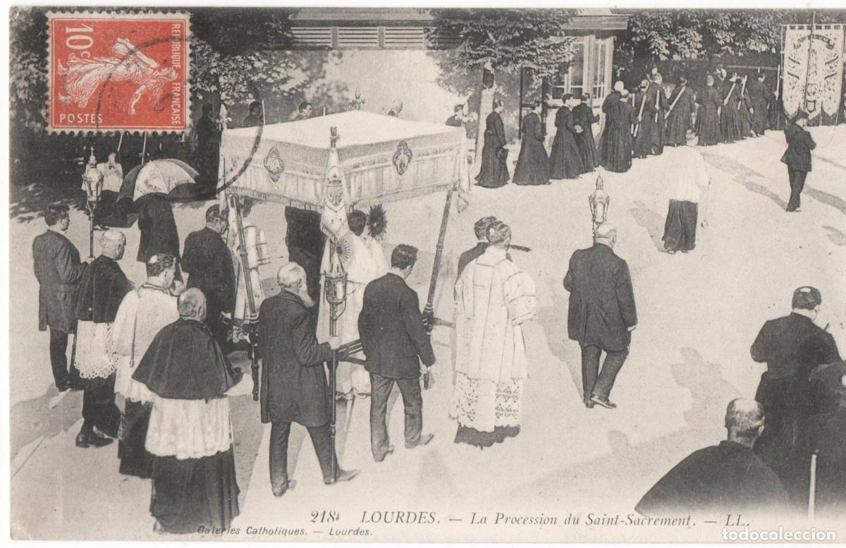 Postales: Lourdes-Procesi&oacute;n del Santo Sacramento-principios de siglo-circulada-