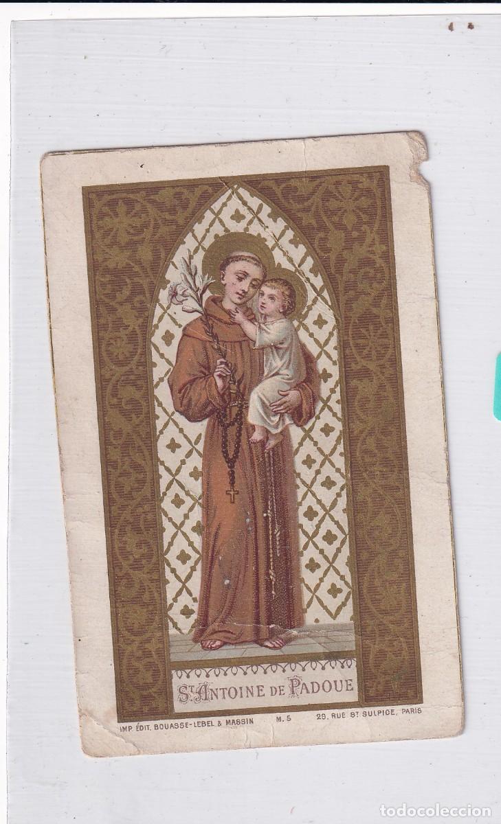 Postales: Estampa como San Antonio de Padua. Oraci&oacute;n en el reverso. 11 x 7 cm