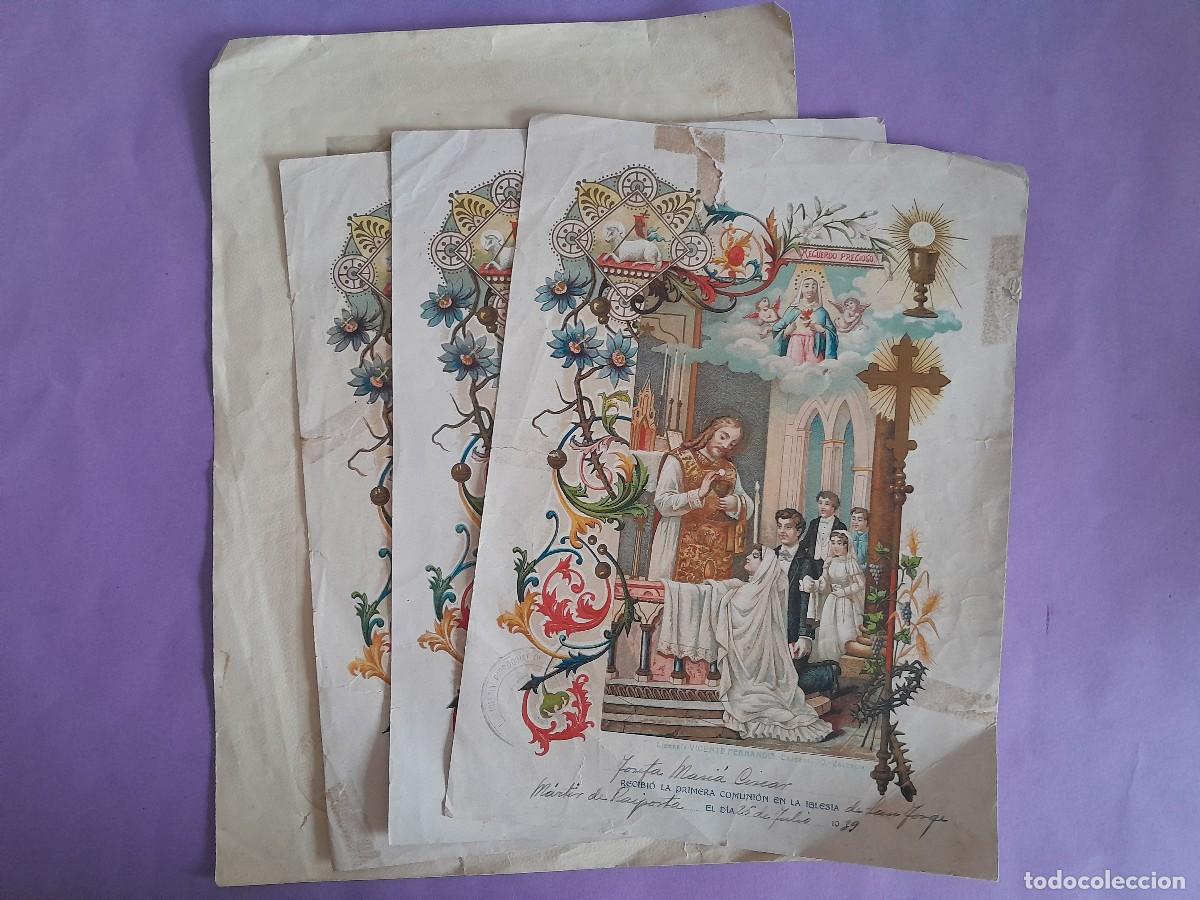 Postais: LOTE 4 ESTAMPAS RECUERDO COMUNION LITOGRAFIADA A&Ntilde;OS 1939 1940 1942 1948