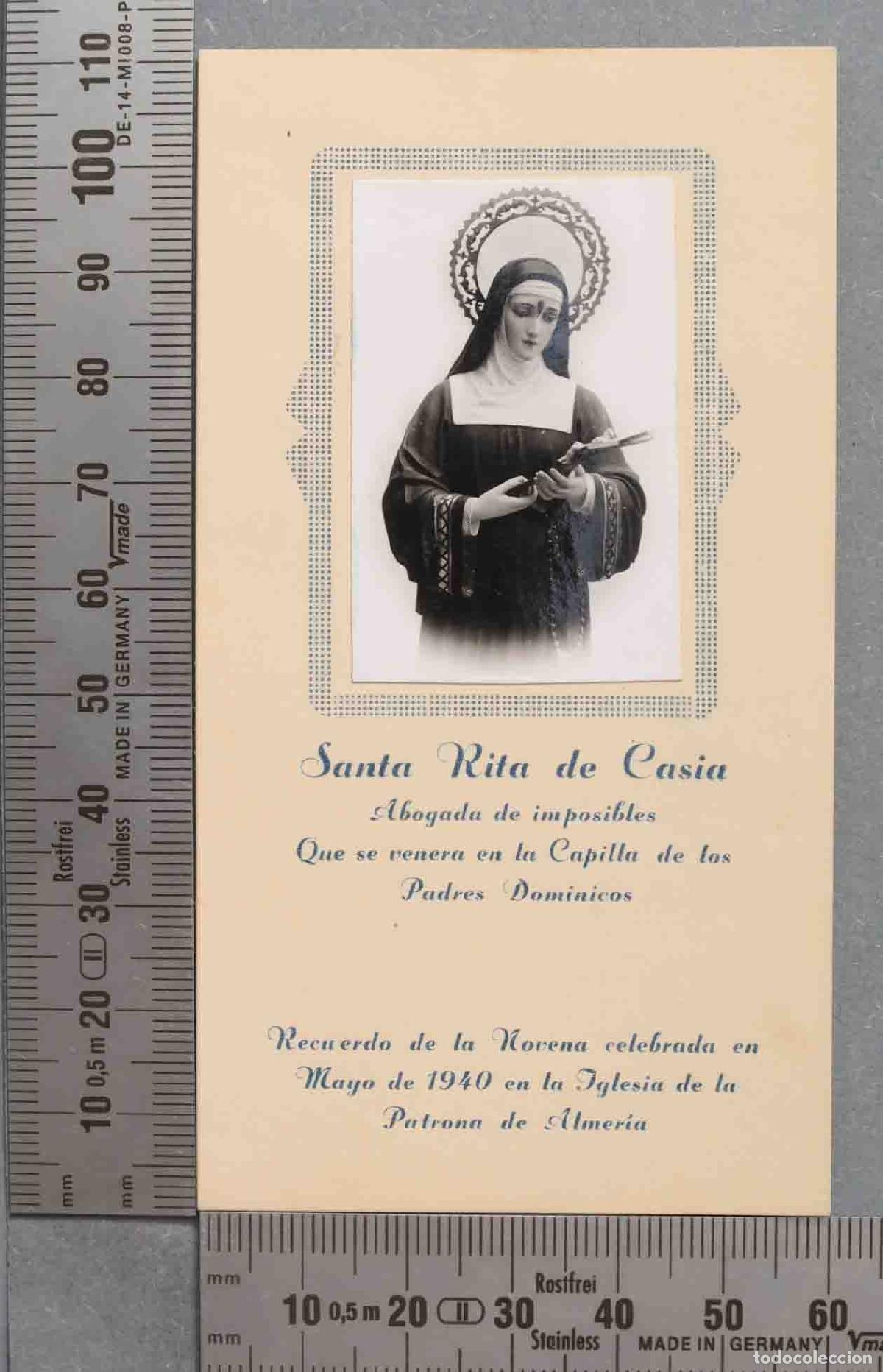 Cartes Postales: ESTAMPA. SANTA RITA DE CASIA. RECUERDO NOVENA CELEBRADA IGLESIA PATRONA ALMERIA