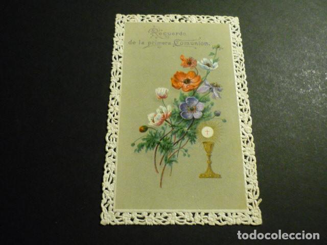 Cartoline: RECUERDO PRIMERA COMUNION ANTIGUA ESTAMPA CROMOLITOGRAFICA CALADA PUNTILLA