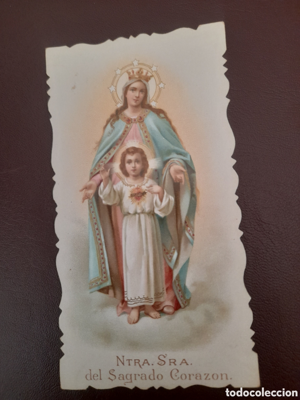 Postales: Antigua estampa troquelada, Nuestra Se&ntilde;ora del Sagrado Coraz&oacute;n, mide 12x6,5 cm