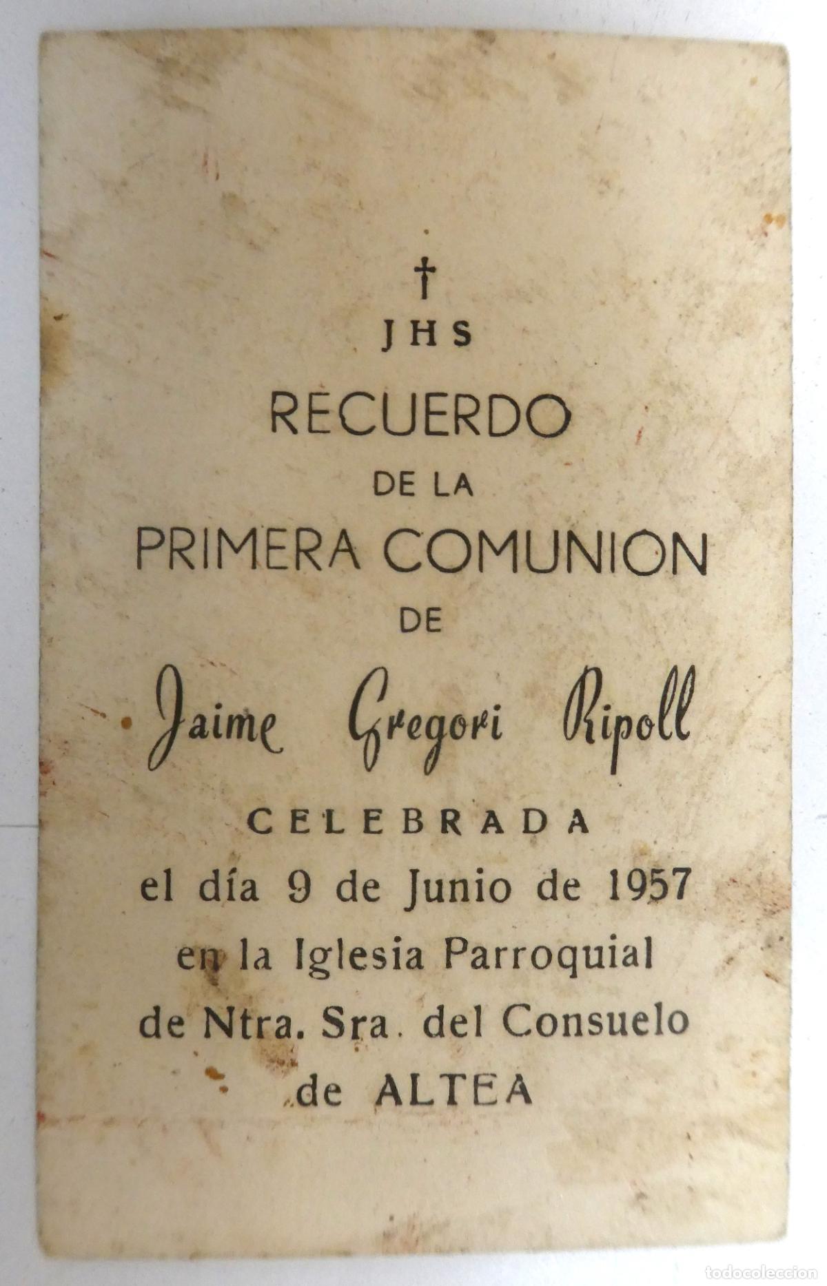 Postales: Recordatorio de comuni&oacute;n 9 Junio 1957 en Altea - Foto 2