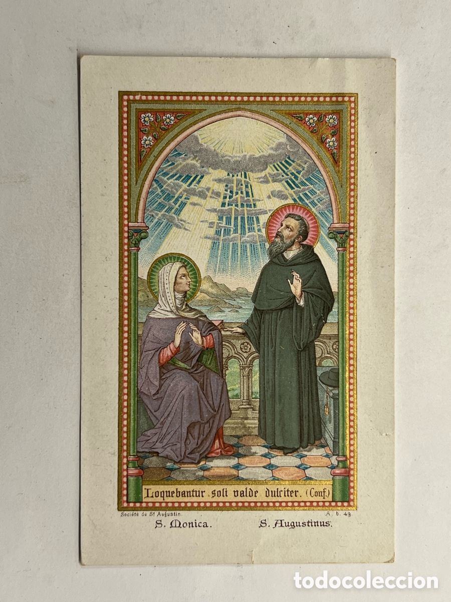 Postales: ESTAMPA.. Santa Monica y San Agustin. Estampa Francesa. Intercesi&oacute;n de los santos (h.1920?)