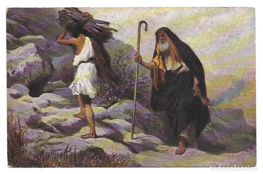 Postais: Postal en color L'Histoire Sainte Serie I, image VIII. &rdquo;Sacrifice d' Isaac&rdquo; N/C