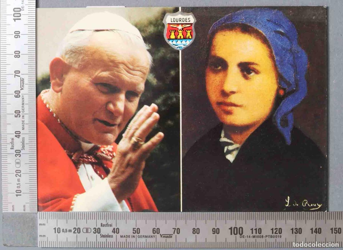 Postais: POSTAL. AK Lourdes, Portraits Bernadette von Lourdes und Papst Johannes Paul II., Wappen