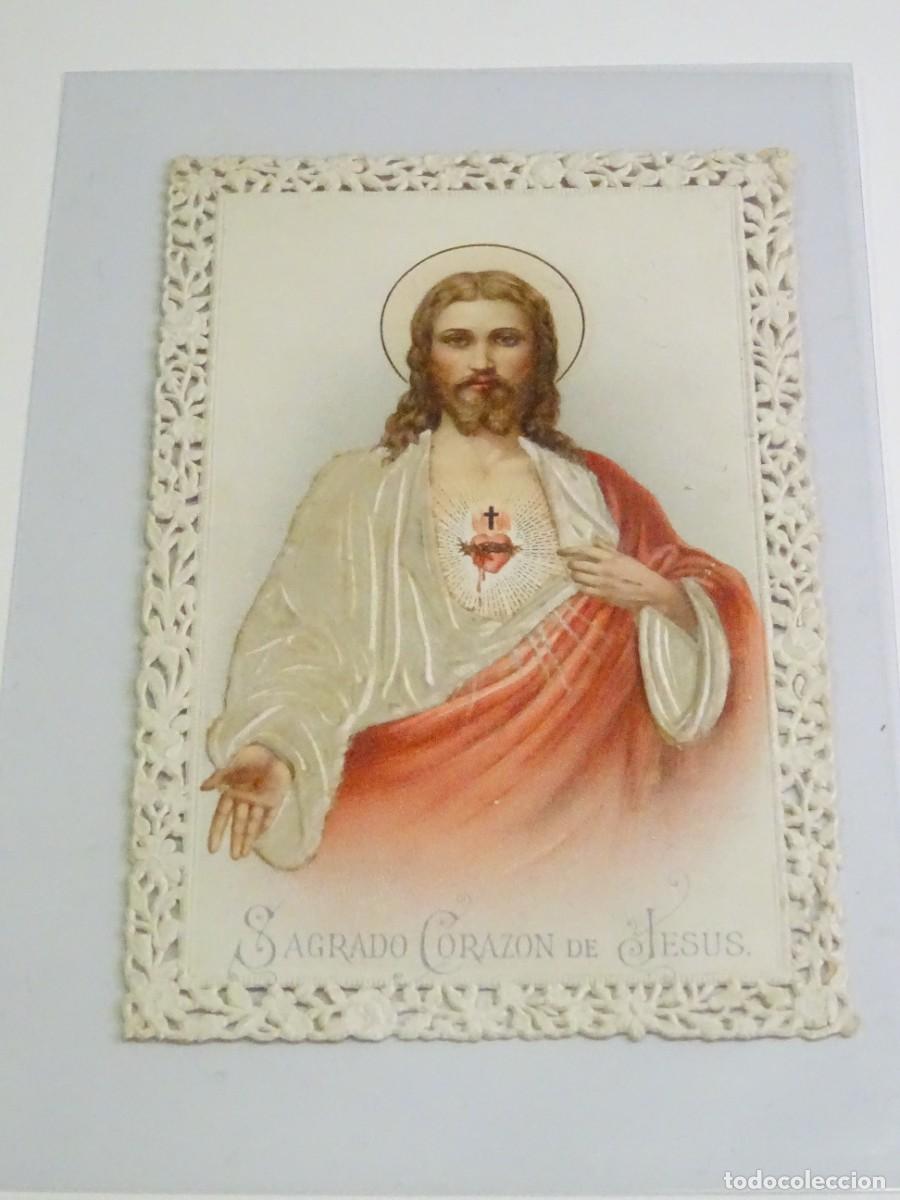 Postales: (M) ESTAMPA CALADA ANTIGUA - SAGRADO CORAZ&Oacute;N DE JES&Uacute;S - 8X12CM, SE&Ntilde;ALES DE USO NORMALES