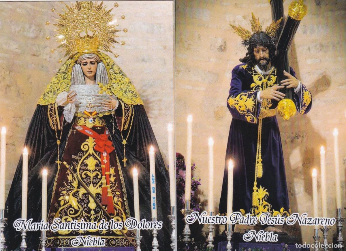 Postales: ESTAMPA MARIA SANTISIMA DE LOS DOLORES + NUESTRO PADRE JESUS NAZARENO (REVERSO). NIEBLA (HUELVA)