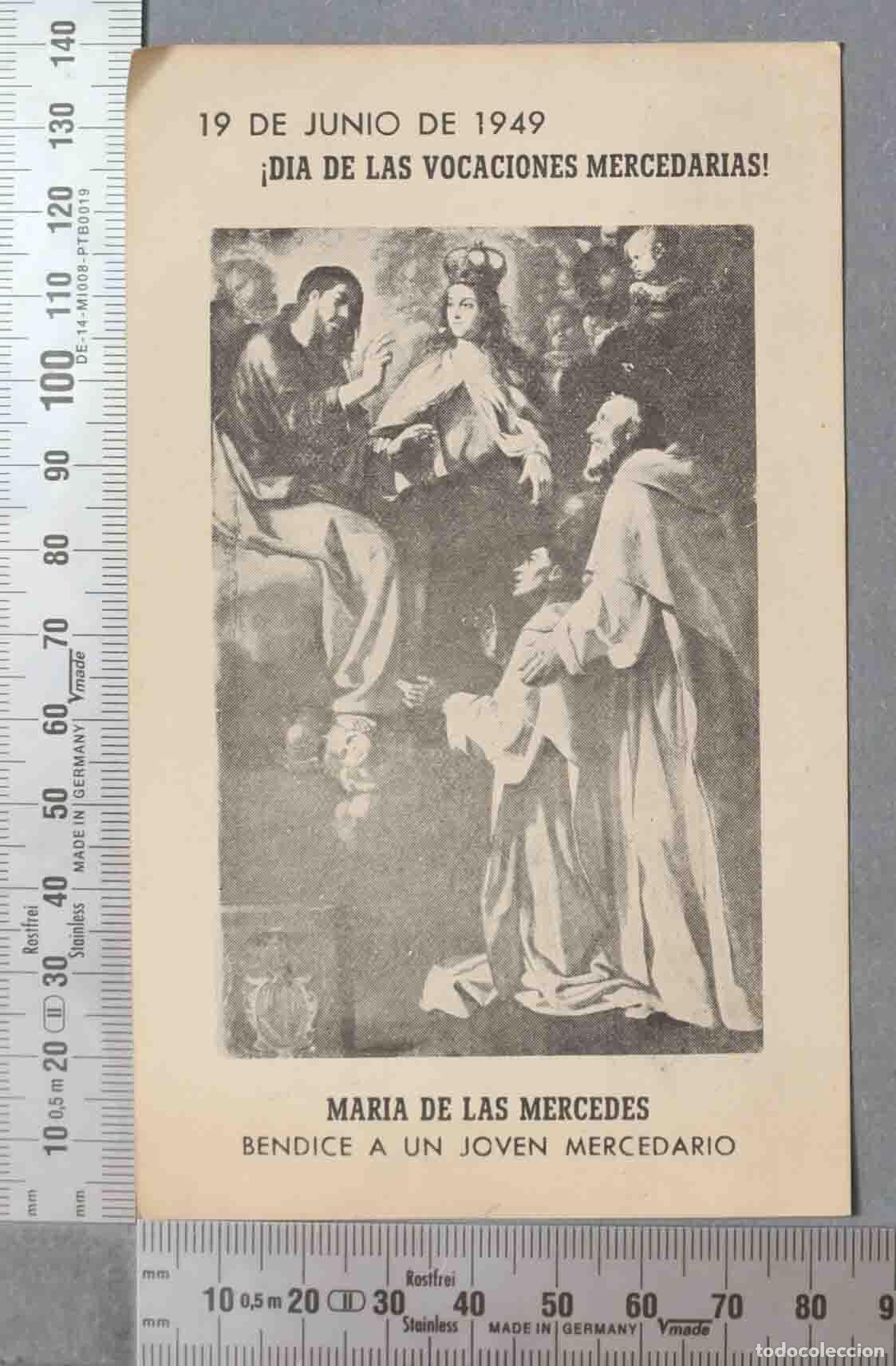 Postais: ESTAMPA. MARIA DE LAS MERCEDES BENDICE A UN JOVEN MERCEDARIO. 19 DE JUNIO DE 1949 iDlA DE LAS VOCACI