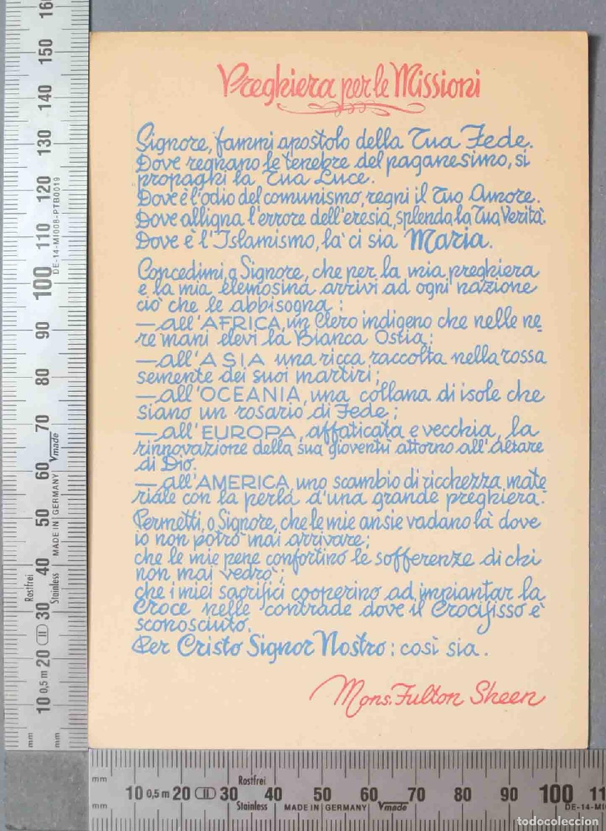 Cartoline: ESTAMPA. PREGHIERA PER LE MISSIONI. MONS FULTON SHEEN. POSTAL