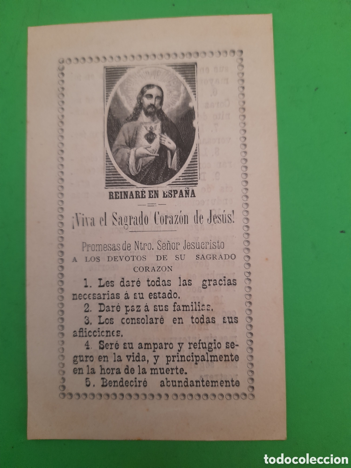 Postales: Antigua tarjeta, Promesas de Nuestro Se&ntilde;or Jesucristo a los Devotos de su Sagrado Coraz&oacute;n