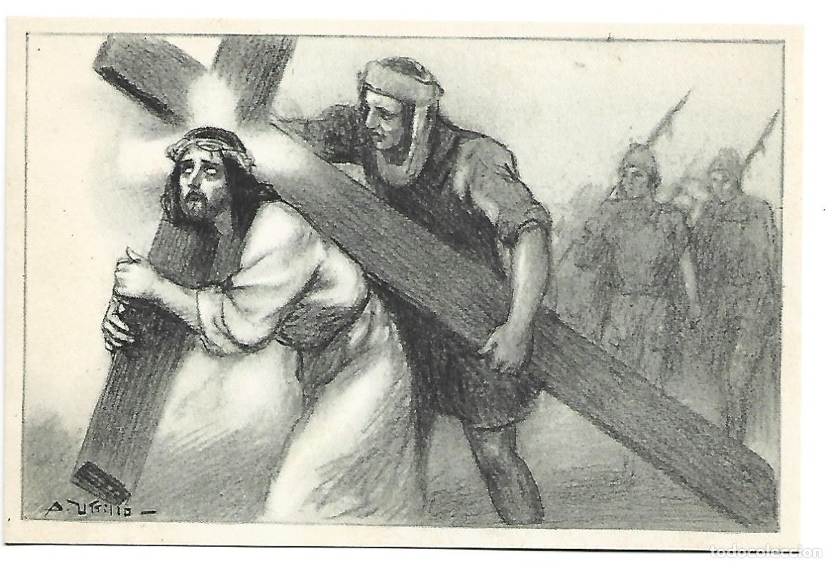 Cartoline: VIA CRUCIS. 5&ordf; ESTACION.- &rdquo; EL CIRINEO AYUDA A JESUS A LLEVAR LA CRUZ &rdquo;