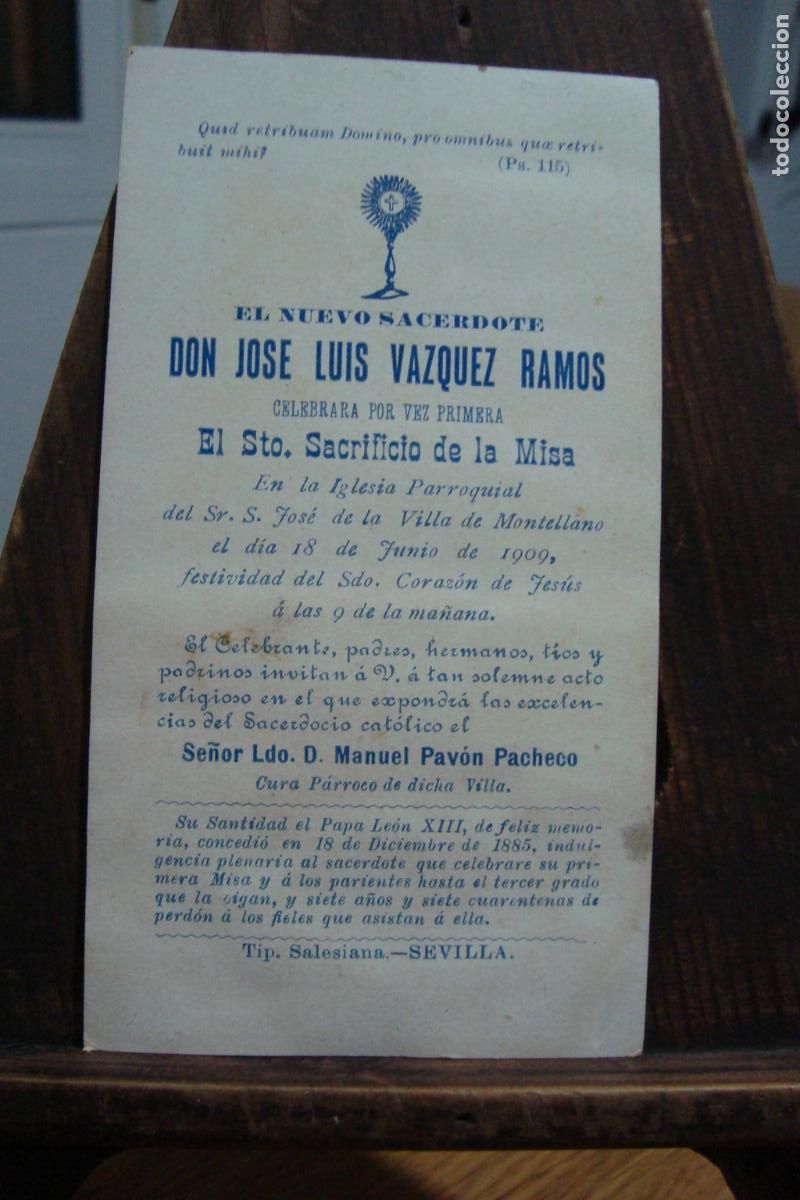 Postales: RECUERDO PRIMERA MISA SACERDOTE JOSE LUIS VAZQUEZ RAMOS. VILLA DE MONTELLANO SEVILLA 1909