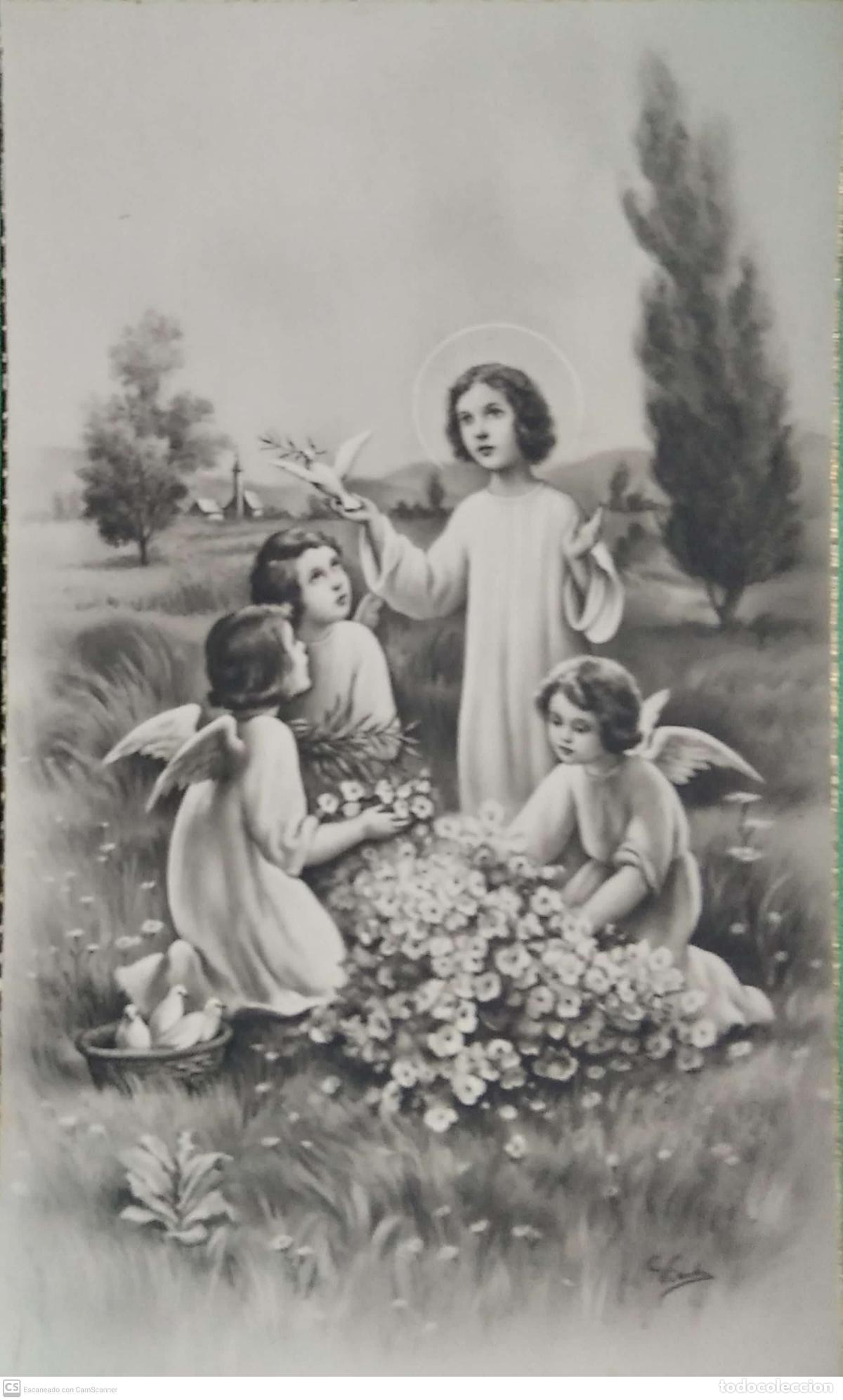 Postales: Ni&ntilde;o Jes&uacute;s y angelitos. Ancla. Nueva. Blanco/Negro
